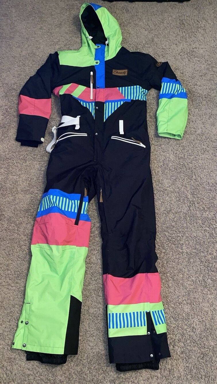 OOSC One Piece Ski Suit XL Retro Colorblock Snowboard Snowsuit 10K Waterproof